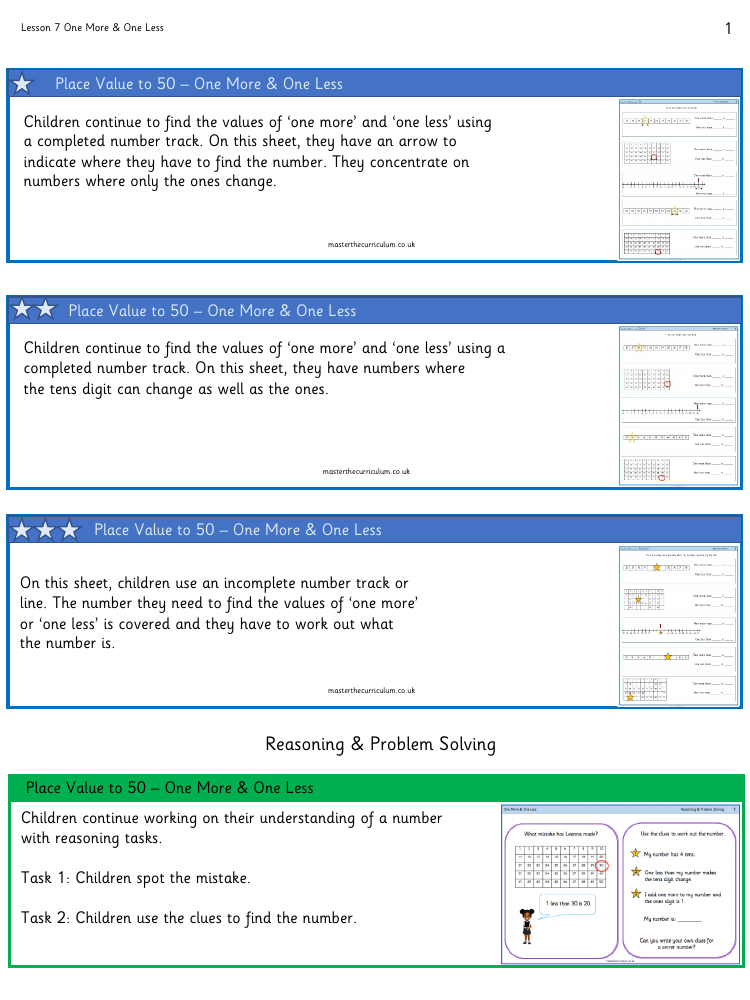 Place Value within 50 - One more one less 2 - Worksheet