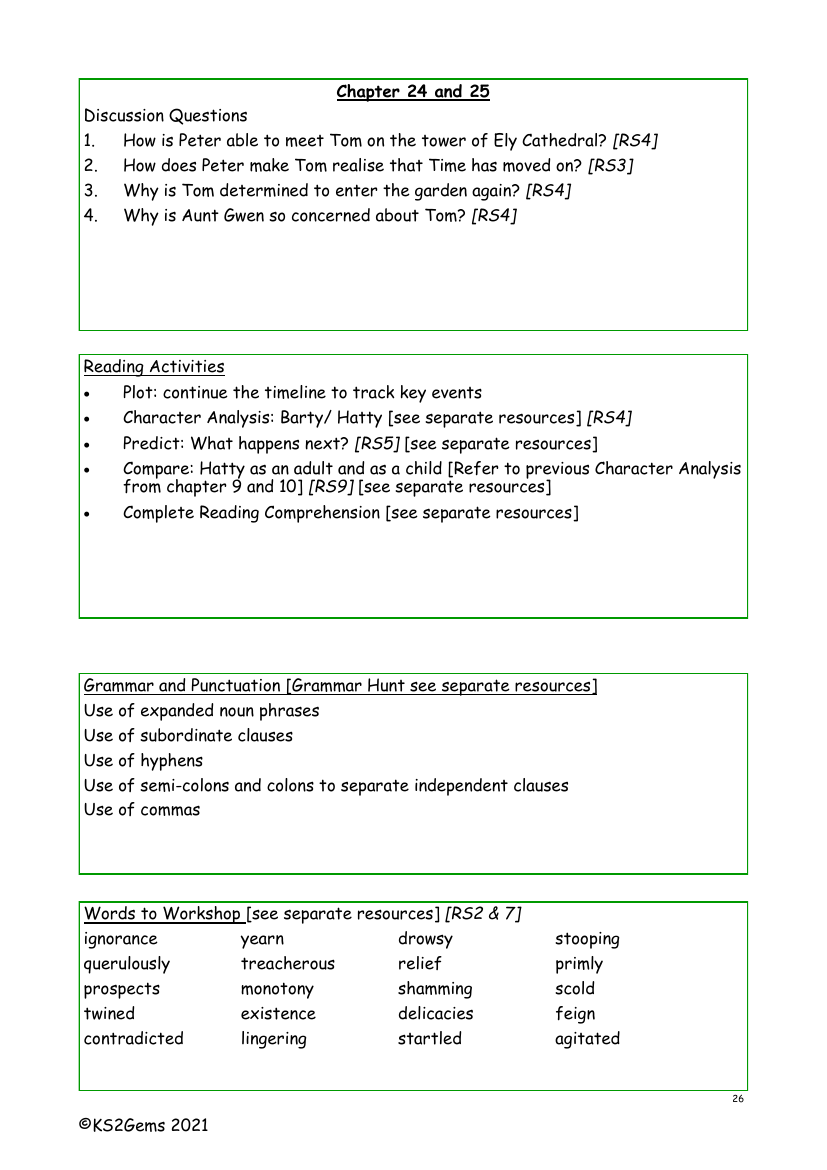 Tom's Midnight Garden - Chapter 24 and 25 - Worksheet