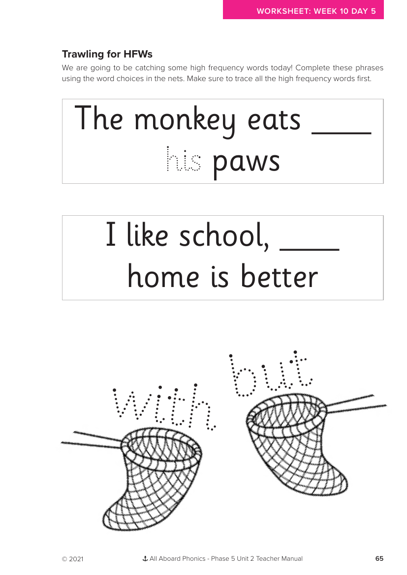 Week 10, lesson 5 Trawling for HFWs - Phonics Phase 5, unit 2 - Worksheet