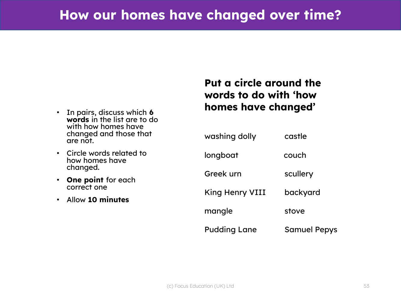 Word sorts - How homes have changed