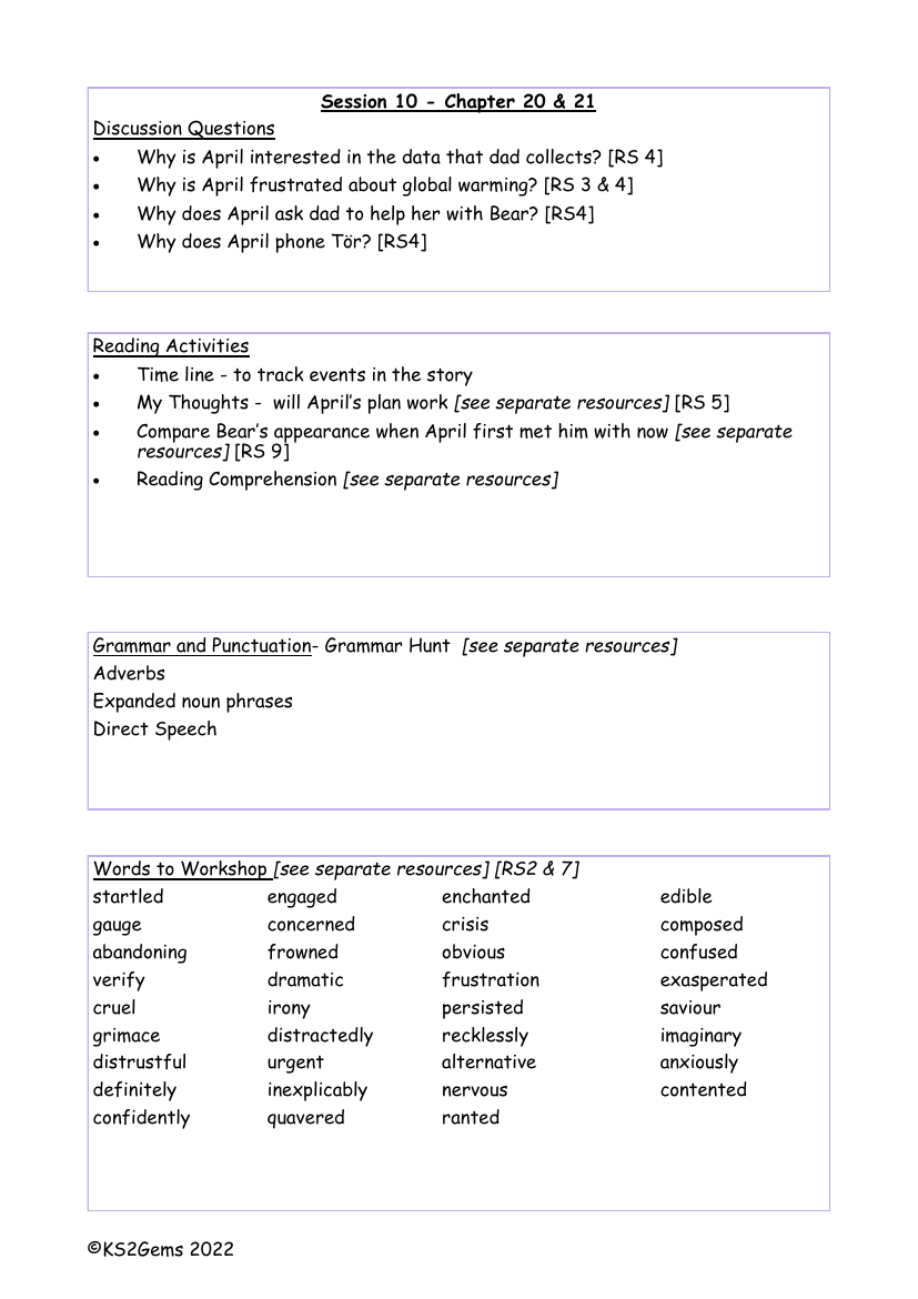 The Last Bear - Session 10 - Worksheet