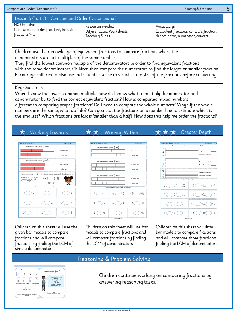Fractions - Compare and order (denominator) (1) - Worksheet