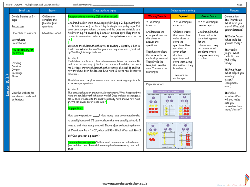 Multiplication and Division (2) - Divide 2-digits by 1 -digit - Planning