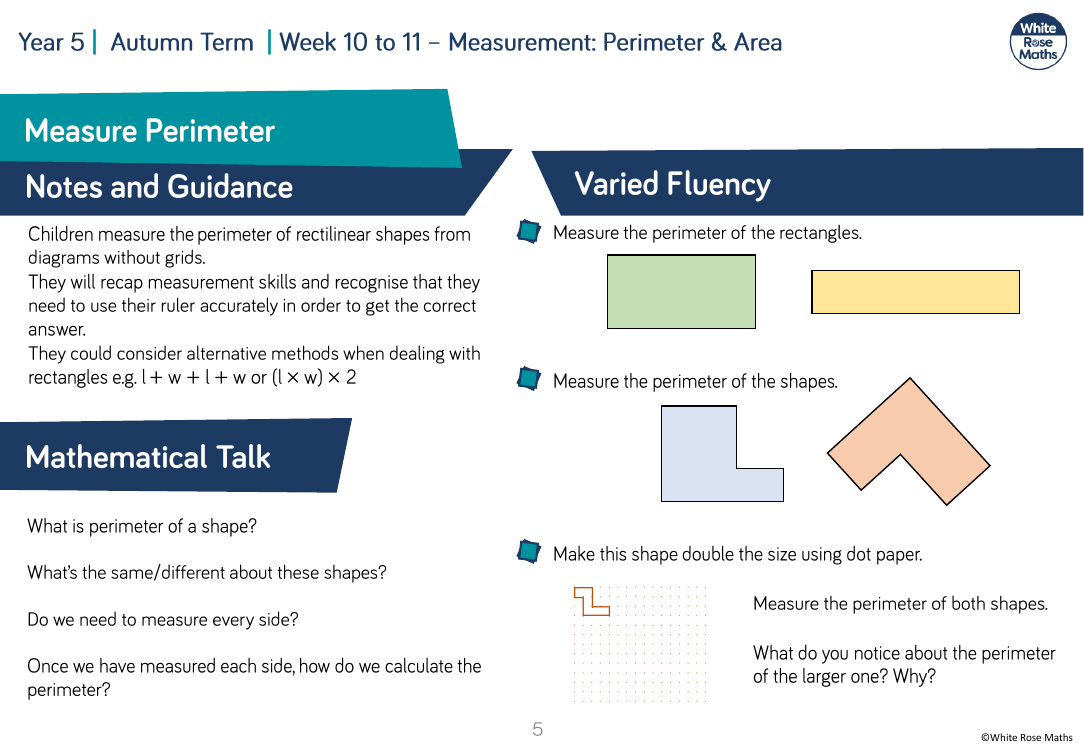 Measure perimeter: Varied Fluency