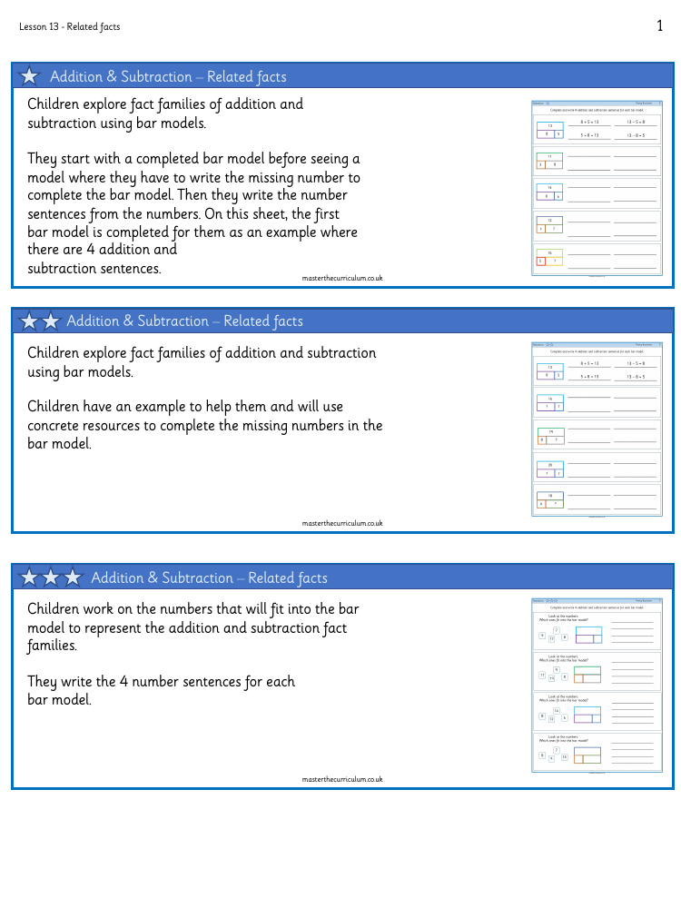 Addition and subtraction within 20 - Related facts - Worksheet