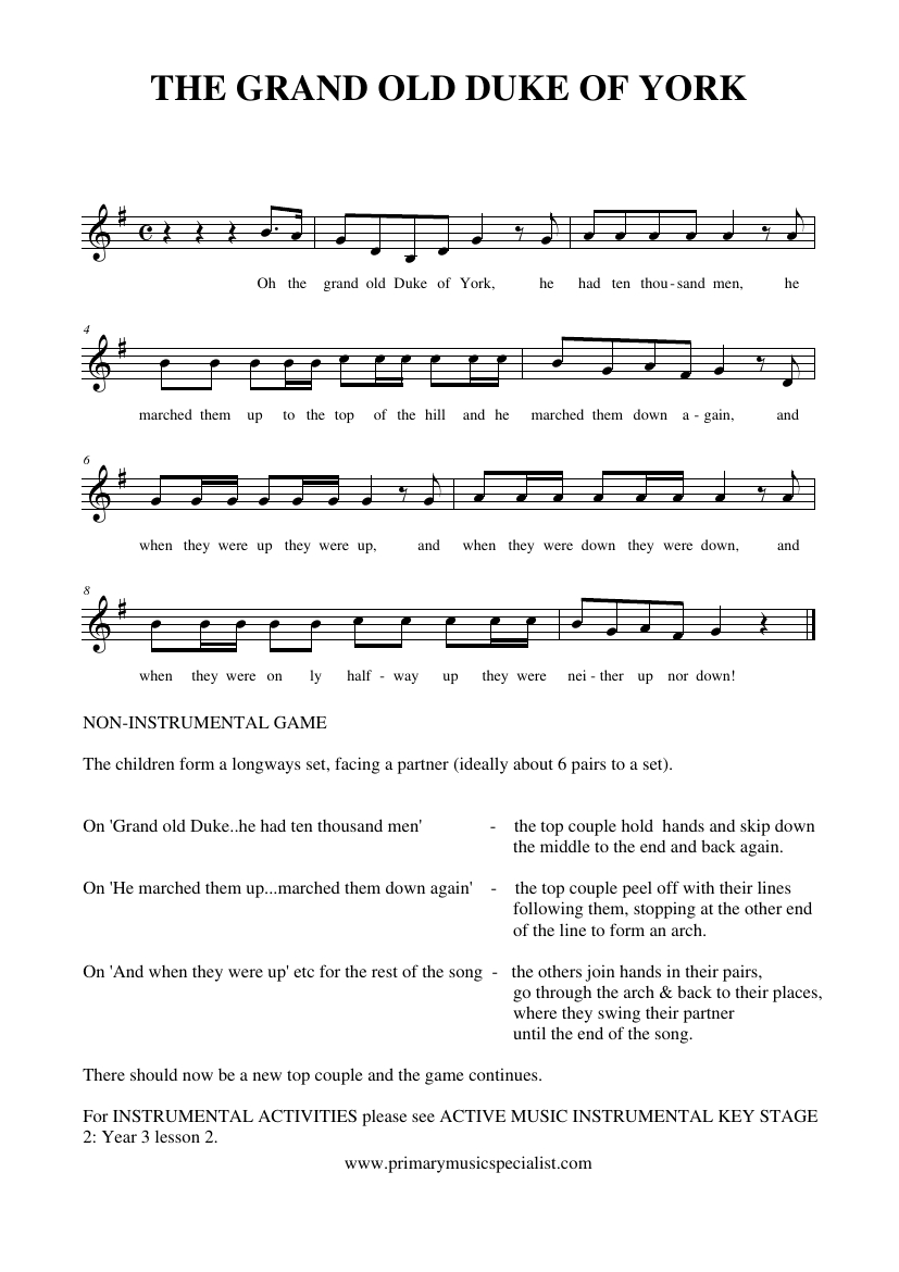 Instrumental Year 3 Notations - The grand old duke of york instrumental