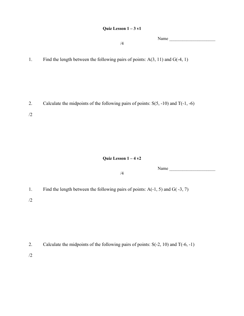 Geometry - Quiz 1