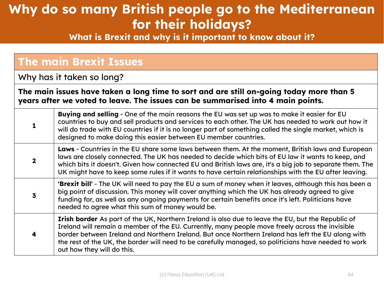 The main Brexit issues - Info sheet