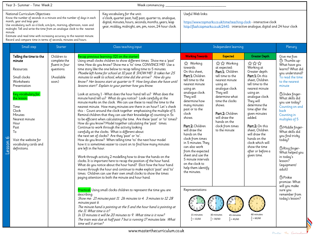 Time - Telling the time - Planning