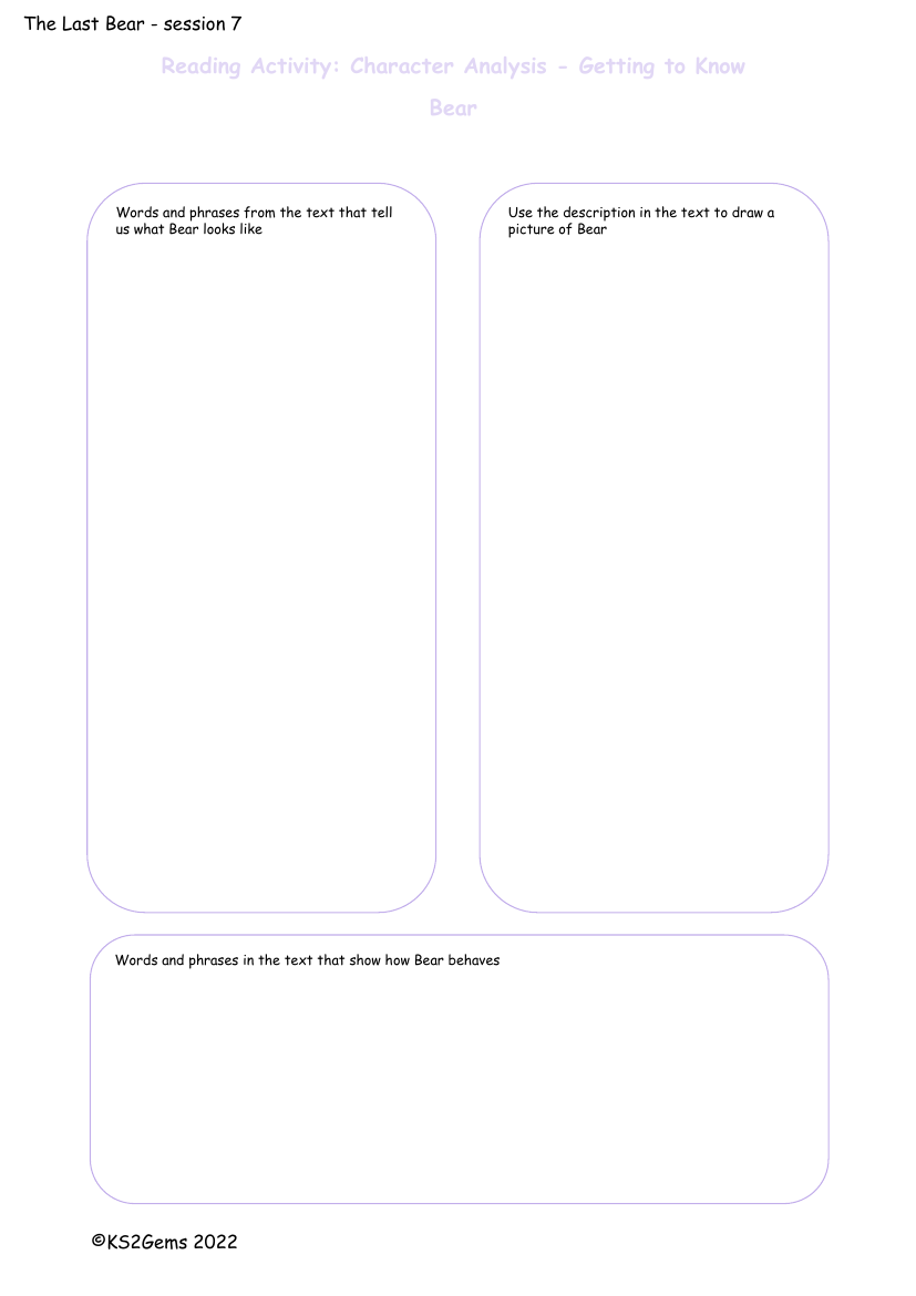 The Last Bear - Session 7 - Character Analysis Bear