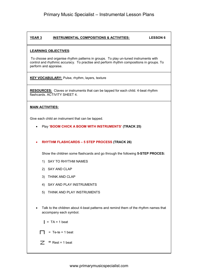 Instrumental - Year 3 Lesson 6