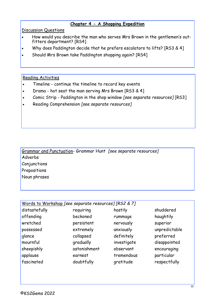 A Bear Called Paddington - Chapter 4 - Worksheet