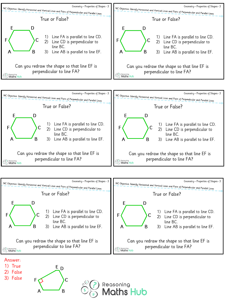 Identify horizontal and vertical lines and pairs of perpendicular and parallel lines 5 - Reasoning