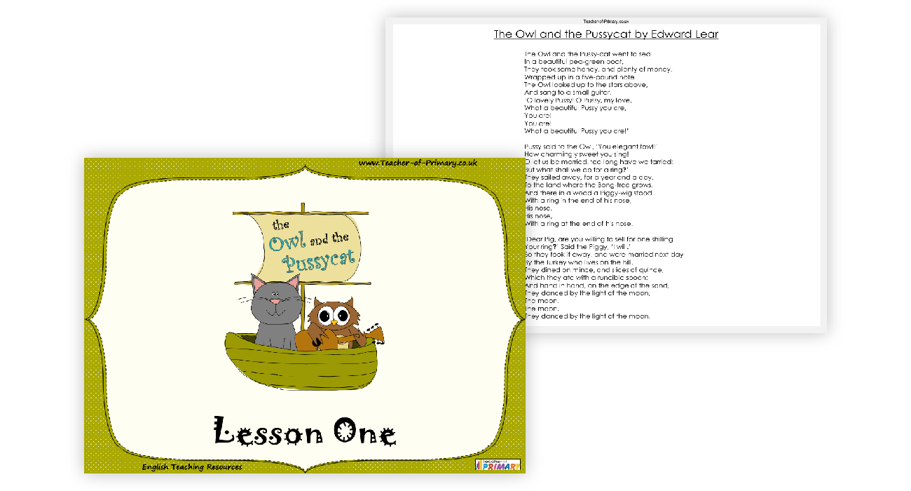 The Owl And The Pussycat Lesson 1 Worksheet English Year 1