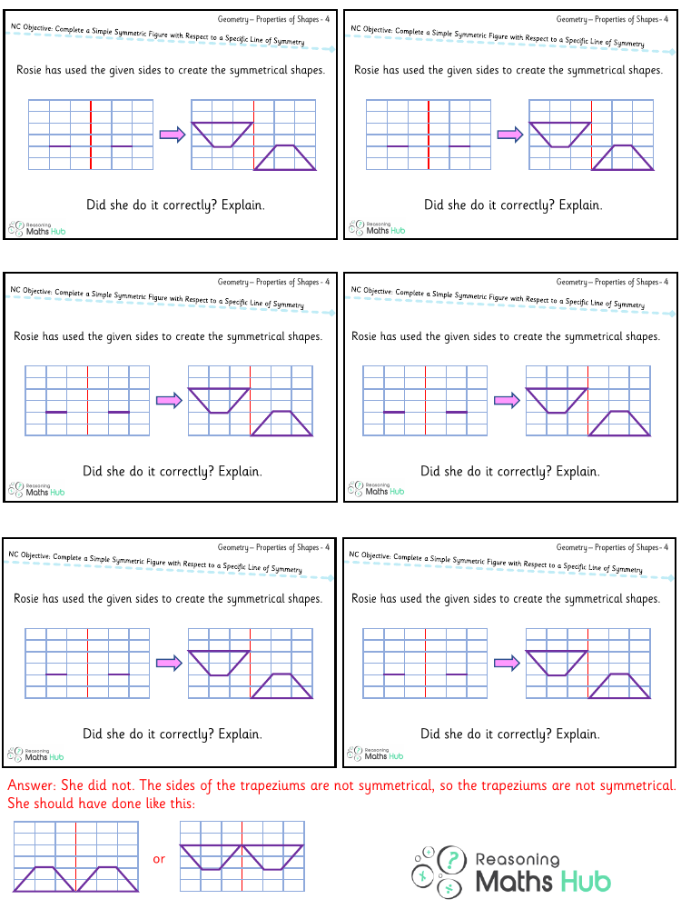 Complete a simple symmetric figure with respect to a specific line of symmetry - Reasoning