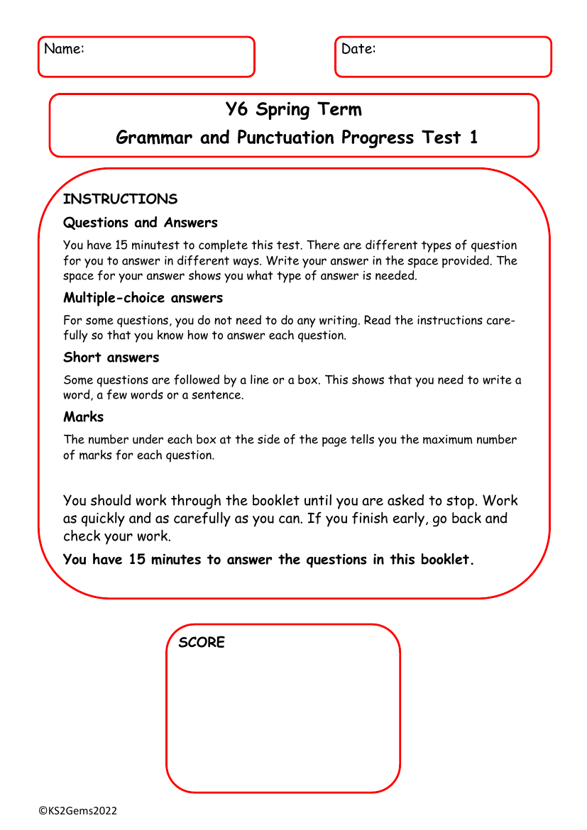 Spring Term Grammar and Punctuation Progress Test 1