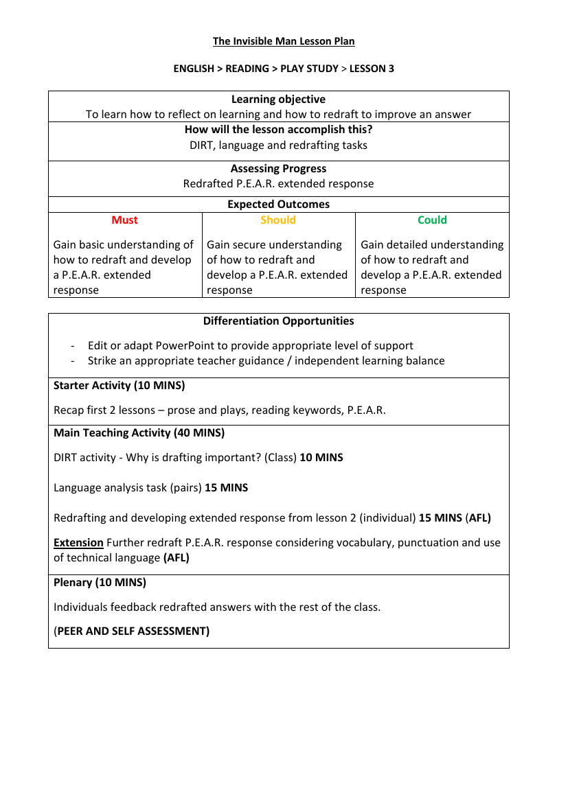 The Invisible Man - Lesson 3 - Lesson Plan