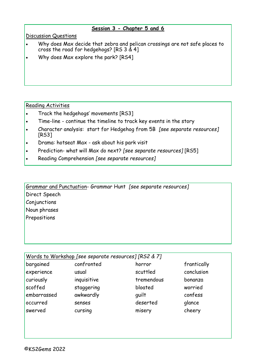 The Hodgeheg - Session 3 - Chapter 5 and 6 - Worksheet