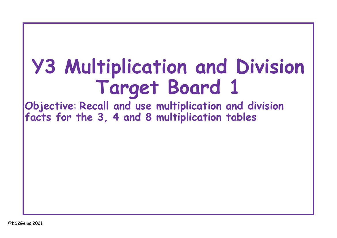 Mulitplication and Division Target Board - Timetable facts