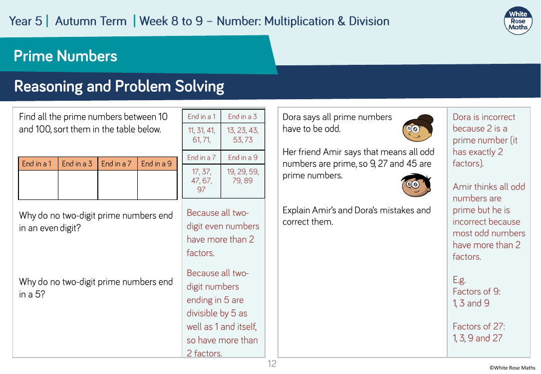 Prime numbers: Reasoning and Problem Solving