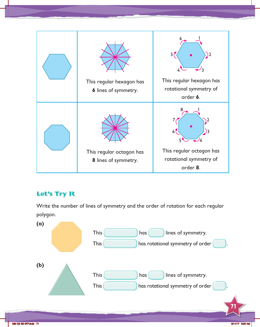 Max Maths, Year 5, Try it, Reflective and rotational symmetry in regular polygons (1)