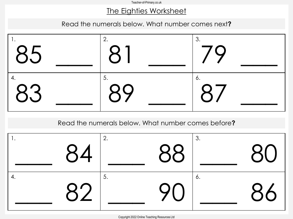 The Eighties - Worksheet