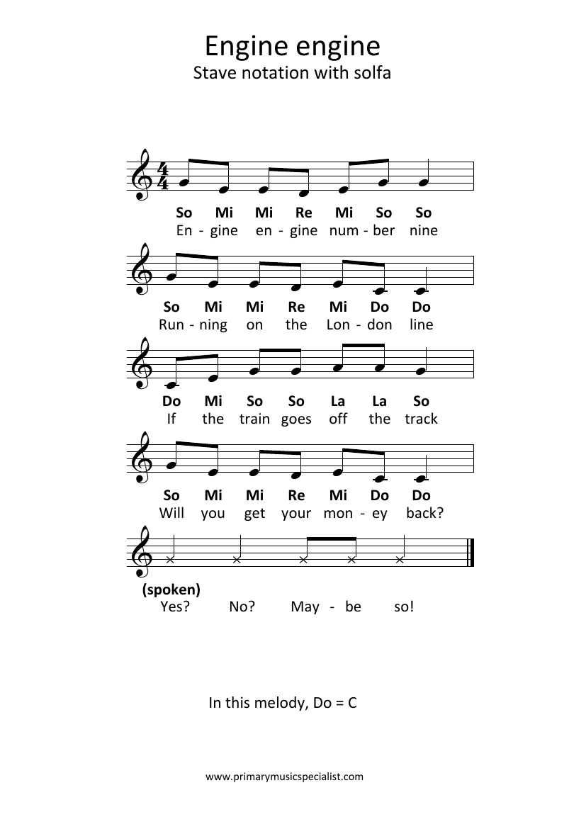 Instrumental Year 3 Stave Notation Sheets - Engine engine stave notation solfa