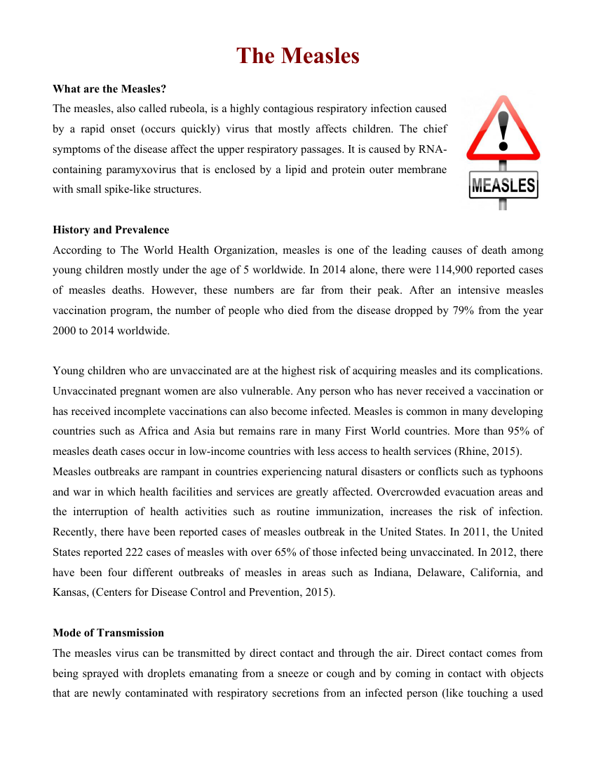 The Measles - Reading with Comprehension Questions 2