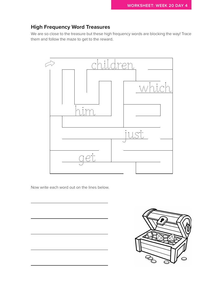 Week 20, lesson 4 High Frequency Word Treasures activity - Phonics Phase 5, unit 3- Worksheet