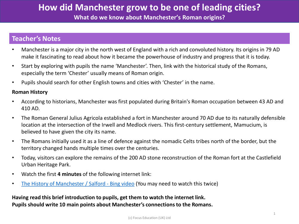 What do we know about Manchester's Roman origins? - Teacher notes