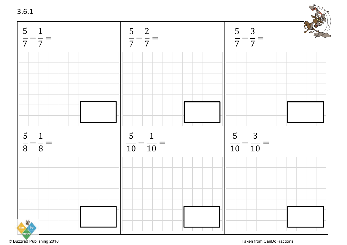 Subtract fractions same denominator within the whole