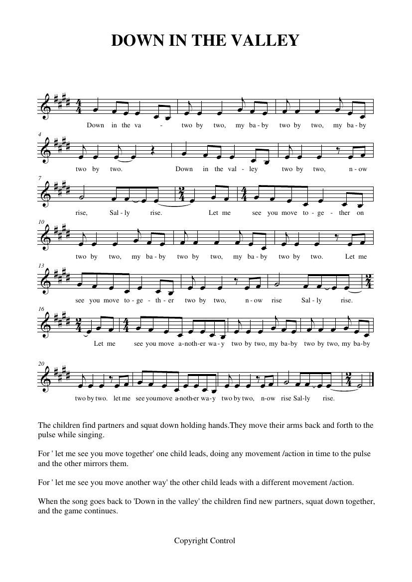 Singing Games Year 6 Notations - Down in the valley