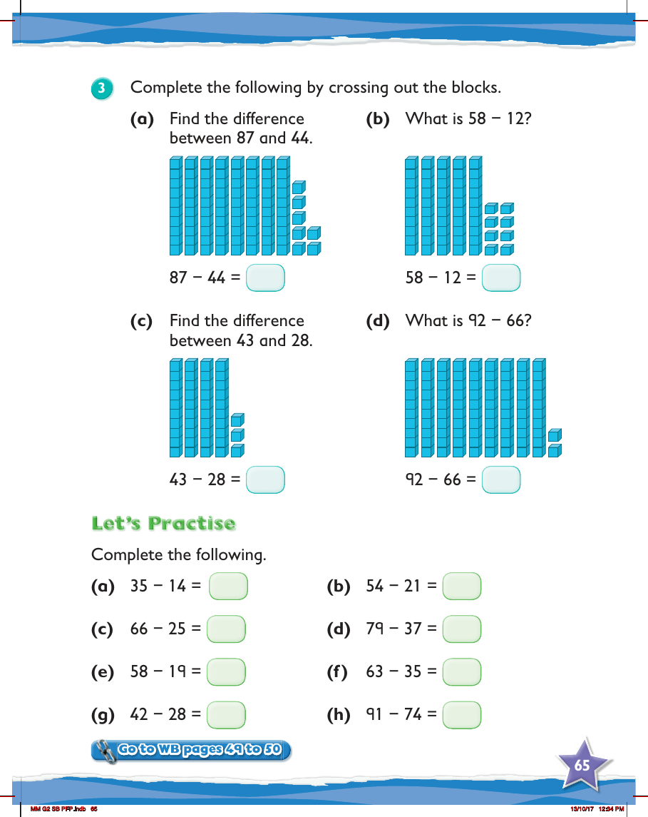 Max Maths, Year 2, Practice, Subtraction within 100
