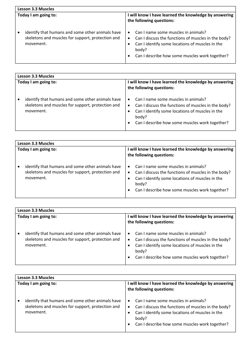 Muscles - Objectives Labels