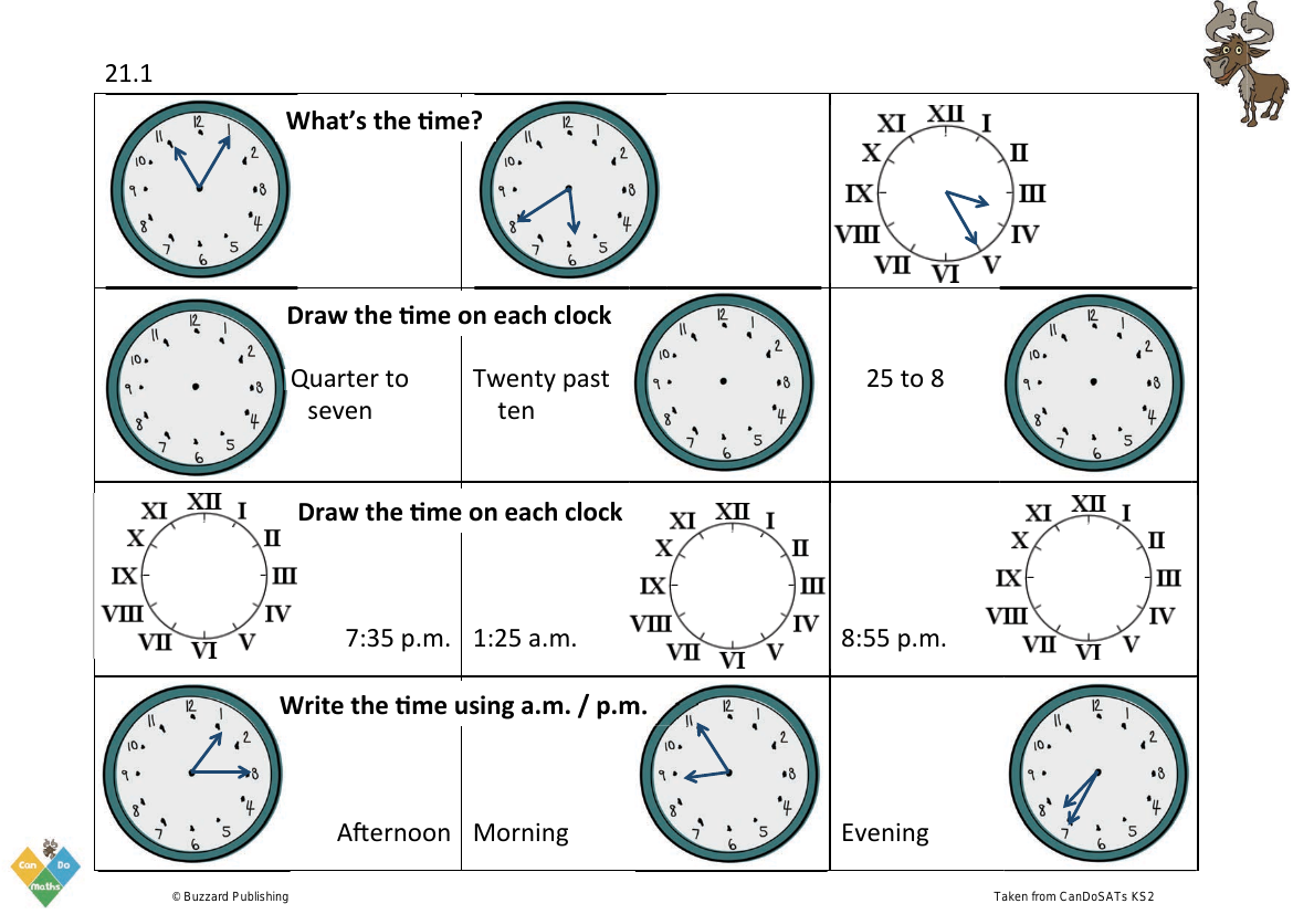 Read, write and convert time between analogue and digital 12- and 24- hour clocks, using a.m. and p.m. where necessary [M4]