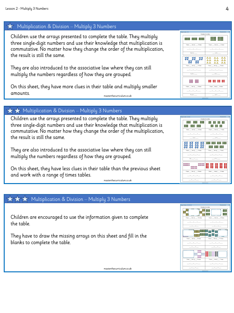 Multiplication and Division - Multiply 3 numbers - Worksheet