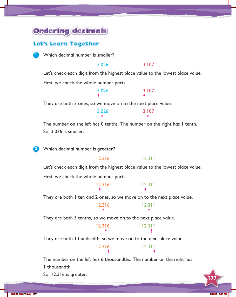 Max Maths, Year 5, Learn together, Ordering decimals