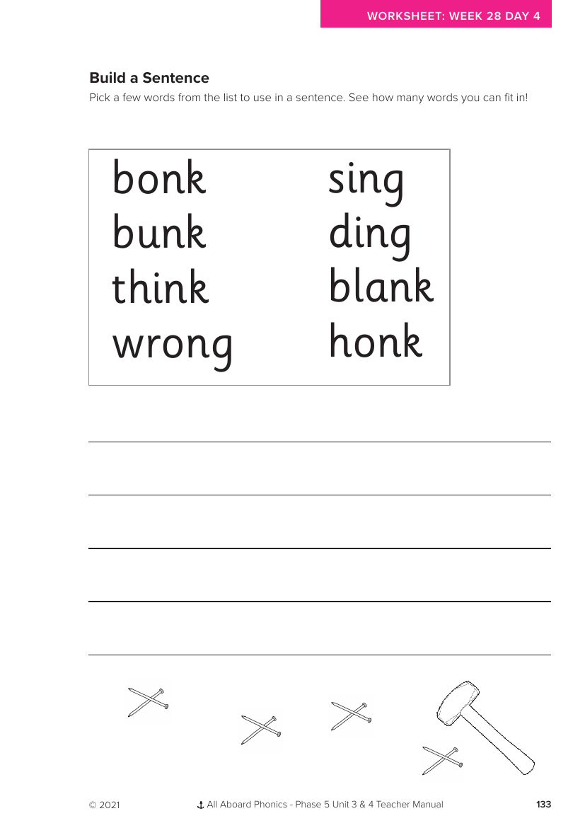 Week 28, lesson 4 Build a Sentence activity - Phonics Phase 5, unit 3 - Worksheet