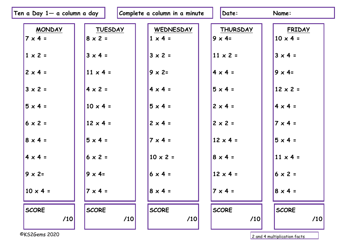 Ten a Day 2 and 4 Times Table