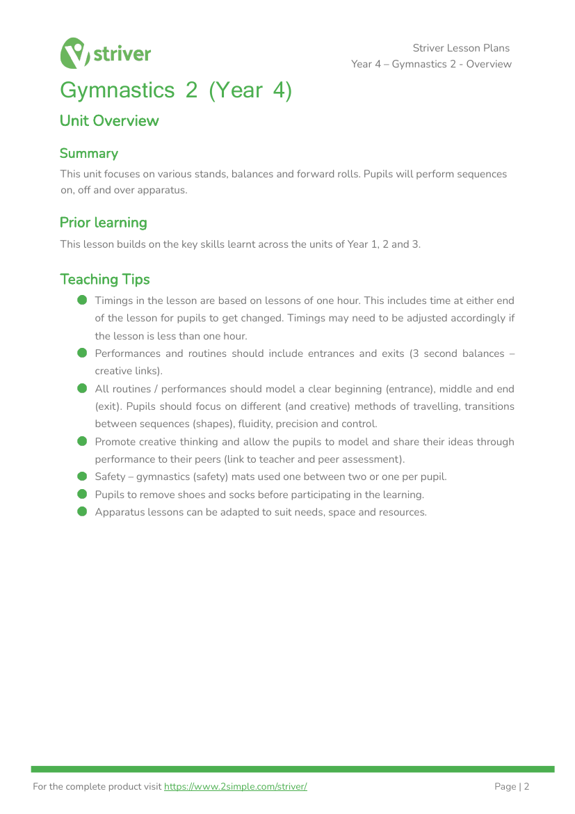 Gymnastics 2 - Unit Overview