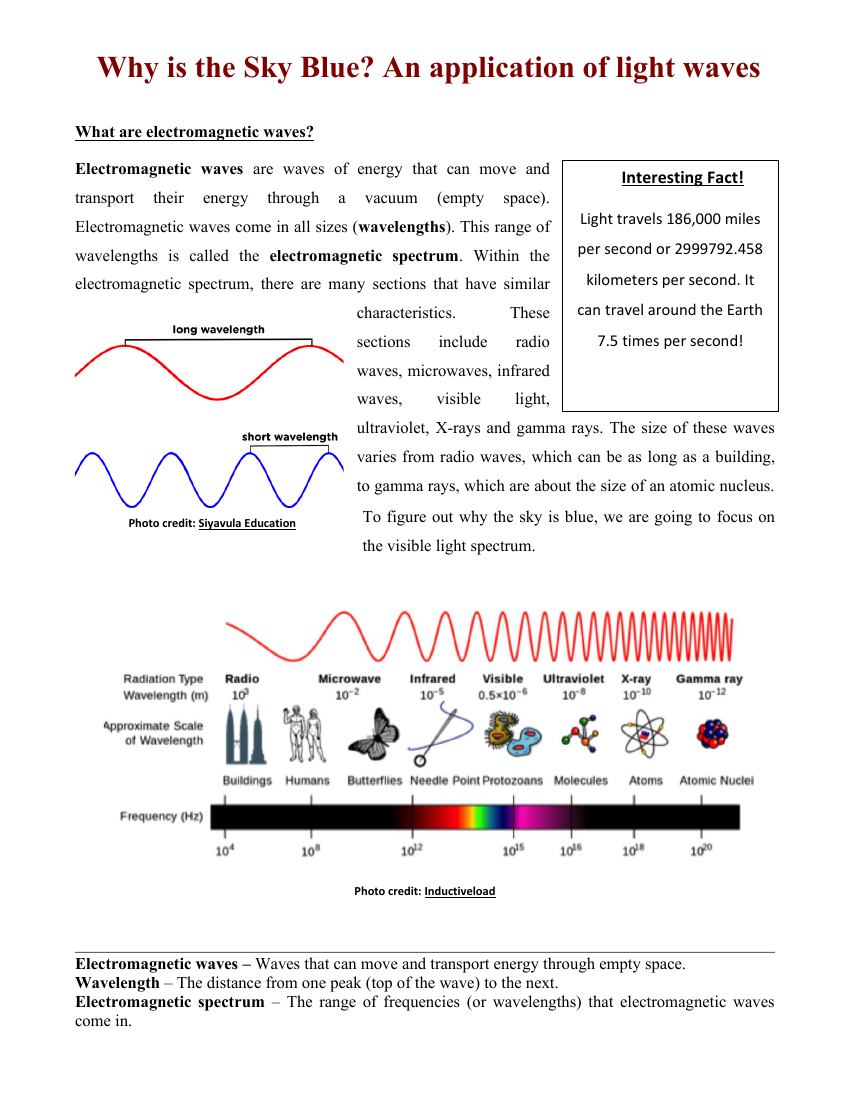 Why is the Sky Blue? - Reading with Comprehension Questions