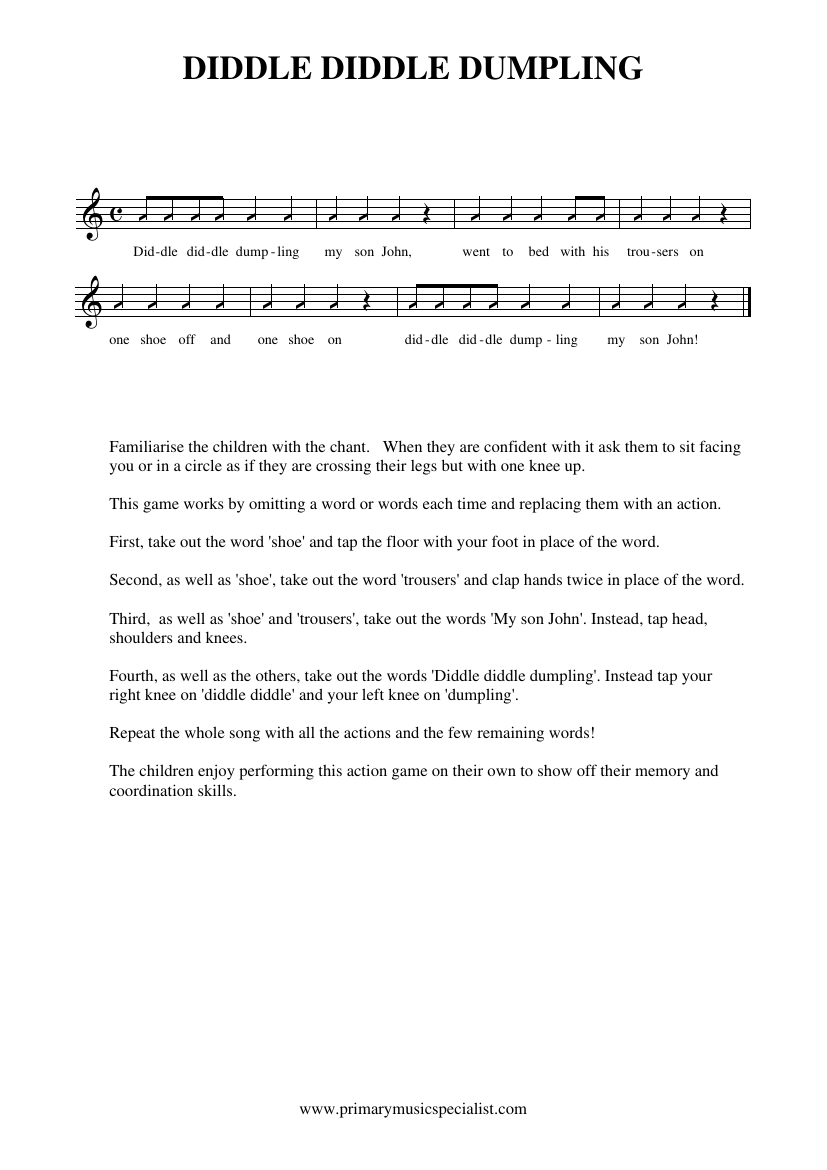 Rhythm and Pulse Year 2 Notations - Diddle diddle dumpling