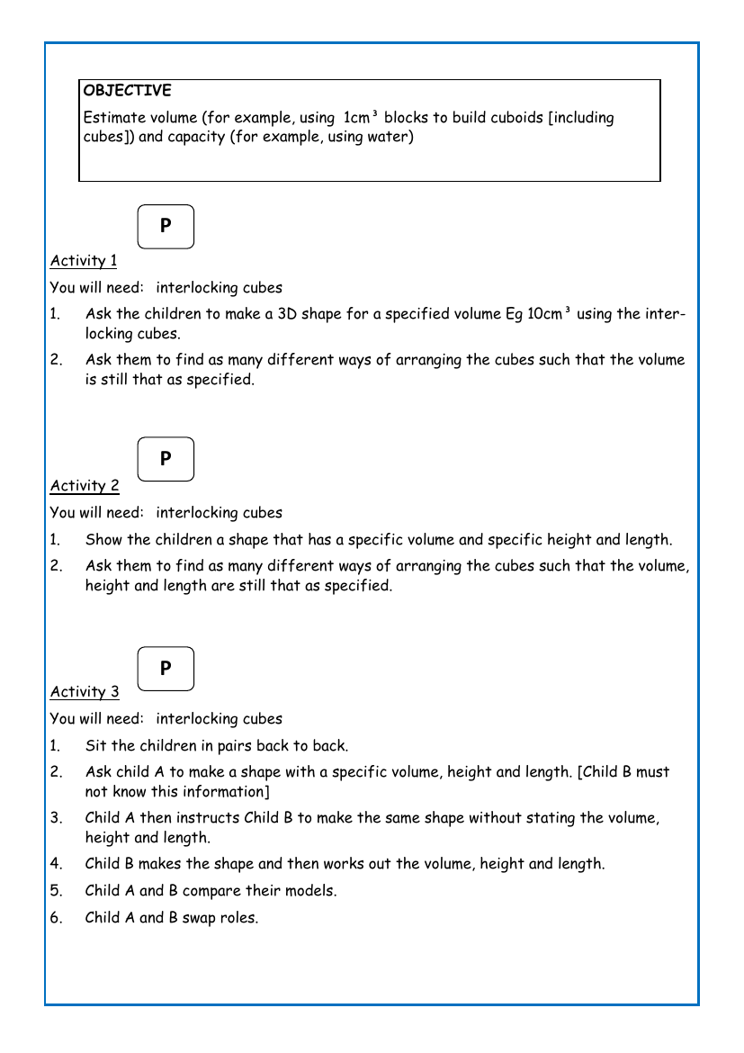 Estimate volume and capacity worksheet