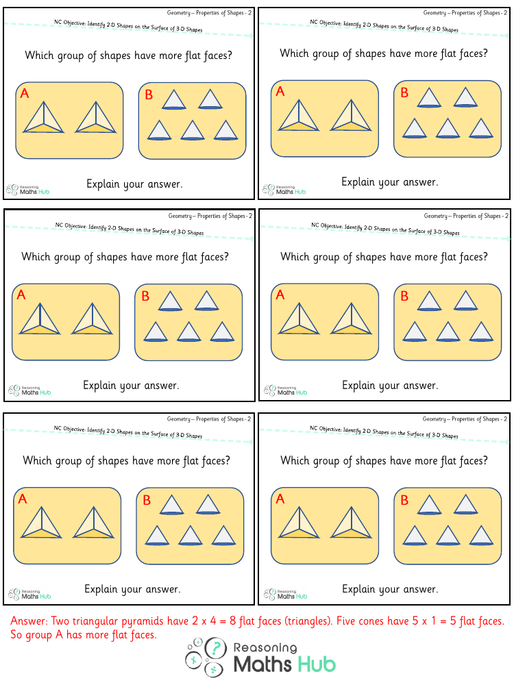 Identify 2d shapes on the surface of 3d shapes 3 - Reasoning