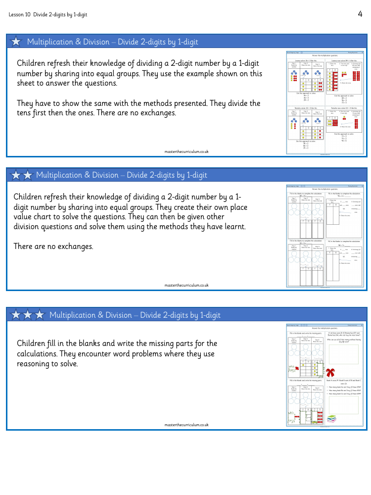 Multiplication and Division - Divide 2-digits by 1-digit - Worksheet