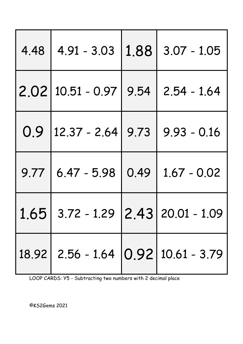 Loop Card Game - Subtracting two numbers with 2 decimal places