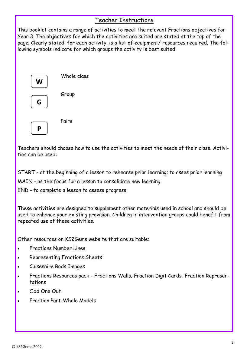 Fractions, decimals and percentages teacher instructions