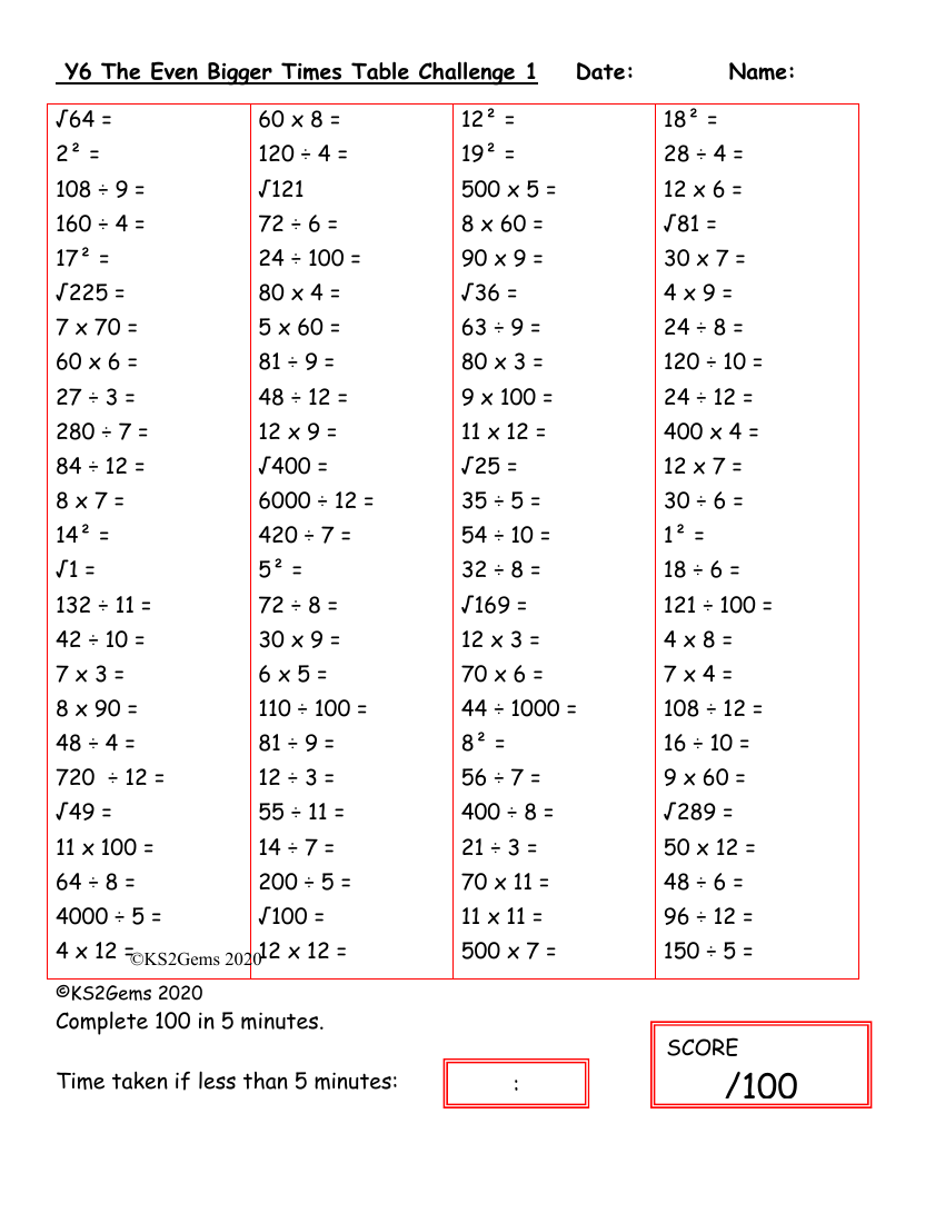 The Even Bigger Times Table Challenge 1