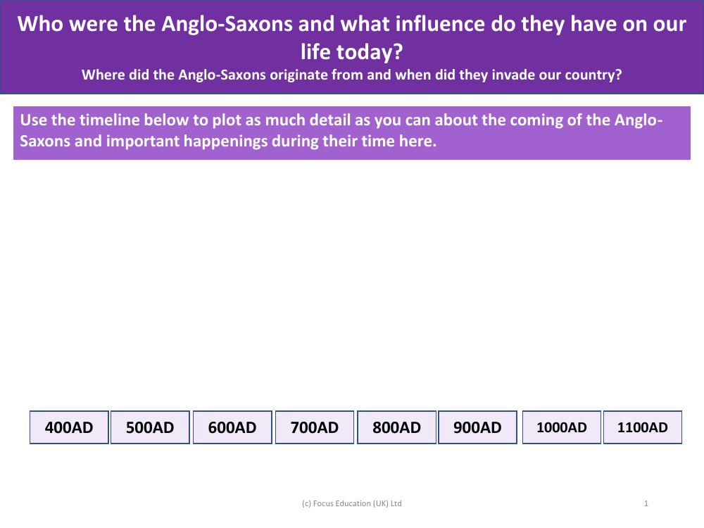 Use the timeline to plot the coming of Anglo-Saxons and what happended while they were here - Worksheets - Year 5