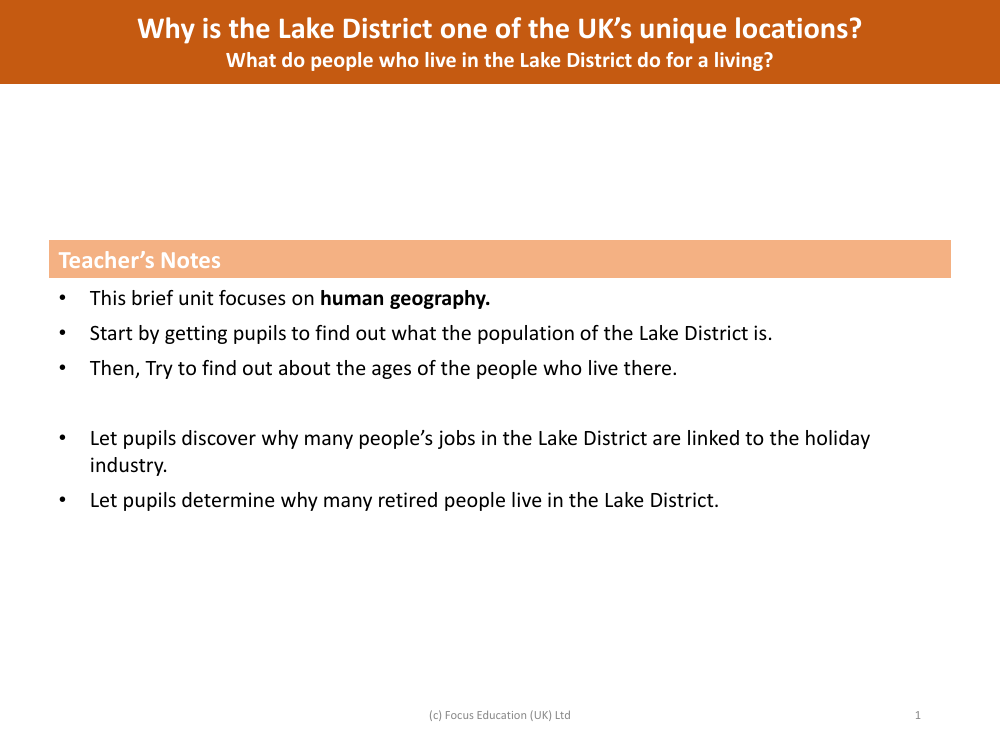 What do people who live in Lake District do for a living? - Teacher's Notes